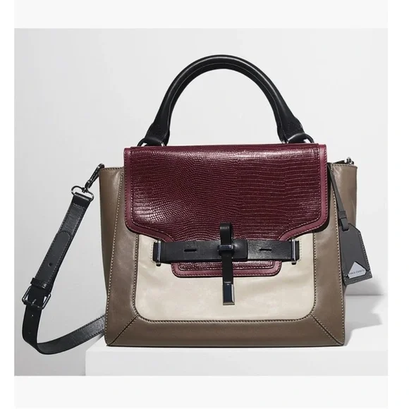 Vince Camuto 'Max' Tri-Color Leather Satchel Croc-Embossed Flap Adjustable Strap